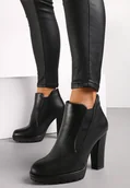 Botki damskie - Czarne Botki na Niskiej Platformie i Słupku Firmina - miniaturka - grafika 1