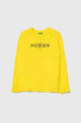 Bluzki dla chłopców - United Colors of Benetton longsleeve bawełniany dziecięcy kolor żółty z nadrukiem - miniaturka - grafika 1
