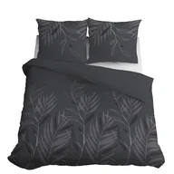 Pościel - Pościel satynowa 160x200 4827b ciemnoszara liście - miniaturka - grafika 1
