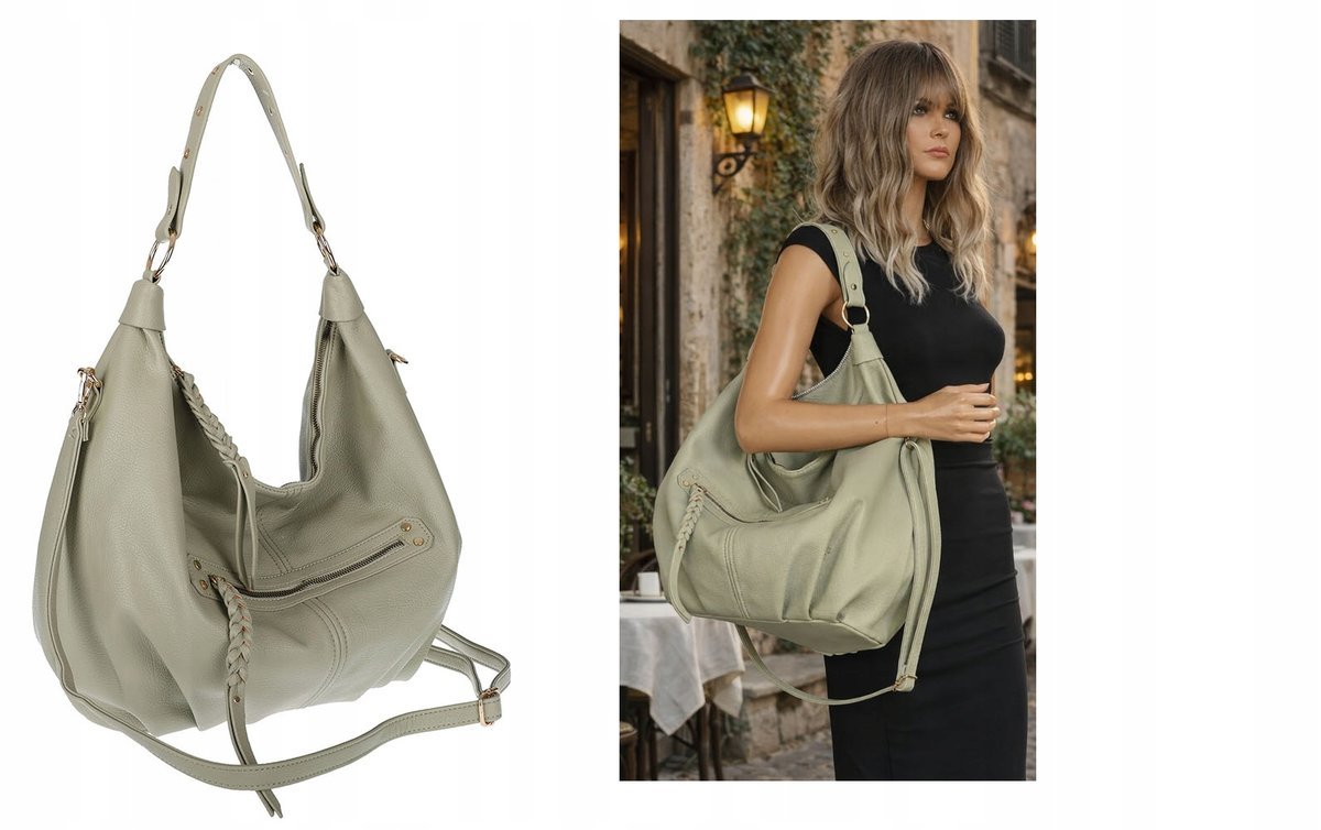 Torebka Damska Listonoszka Worek Shopper Torba na Ramię CC3501 Zielona