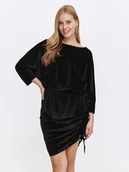 Sukienki - Czarna velvetowa sukienka z drapowaniem - miniaturka - grafika 1