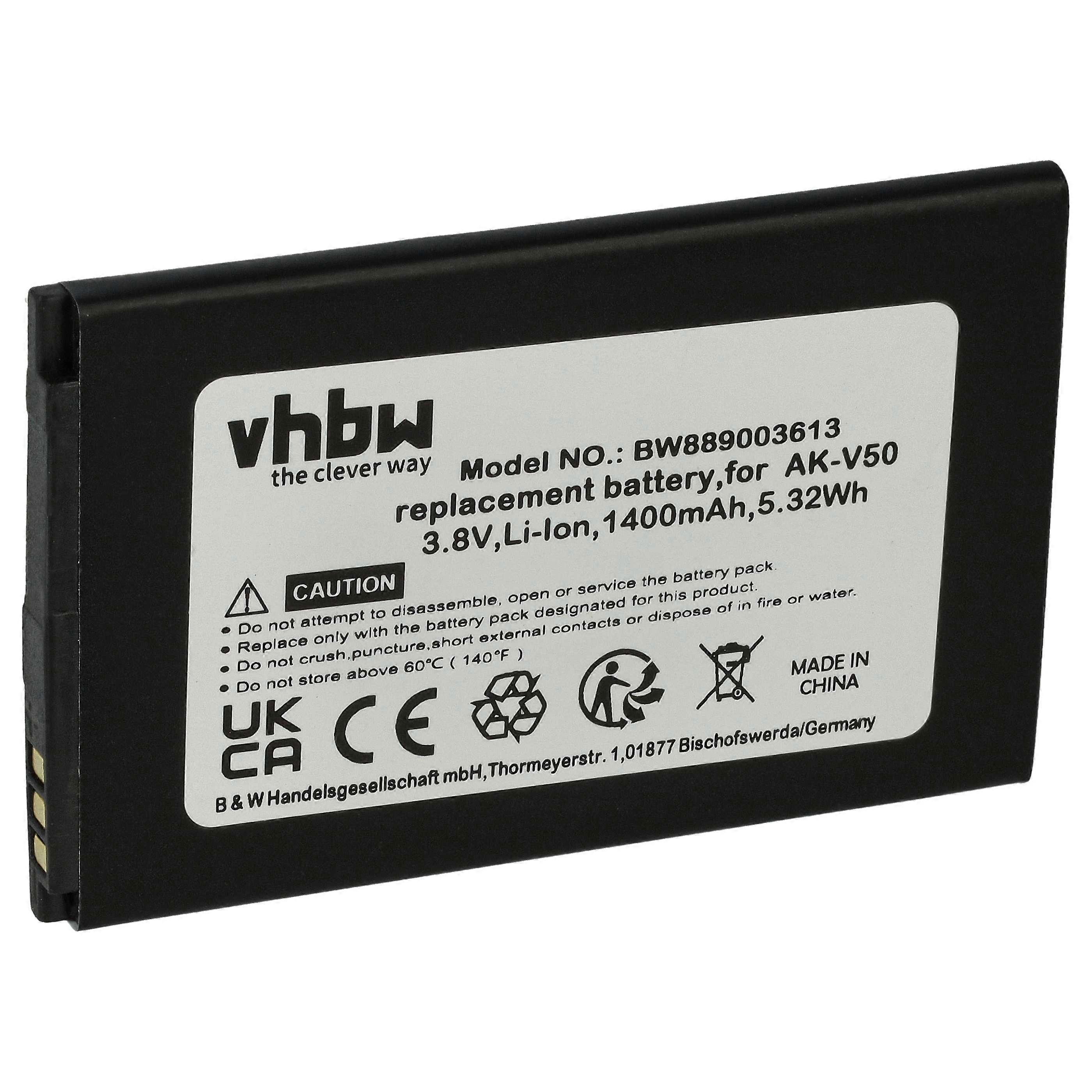 Wymiana baterii vhbw do Emporia AK-V50-4G do telefonu komórkowego Smartfon (1400mAh, 3.8V, Li-ion) bez baterii kolorowej/wewnętrznej