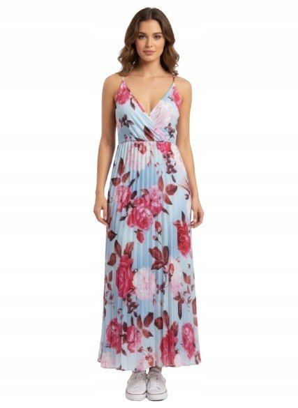 GUESS SUKIENKA MAXI PLISOWANA W KWIATY NA RAMIĄCZKACH M 2CA