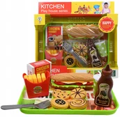 Zabawy w naśladowanie dorosłych - RESTAURACJA FAST FOOD ZESTAW DO ZABAWY TACA JEDZENIE FRYTKI CIASTECZKA - miniaturka - grafika 1