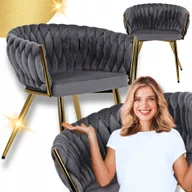 Krzesła - Krzesło Tapicerowane Welur Glamour Szare Złoty Do Salonu Toaletka Capri - miniaturka - grafika 1