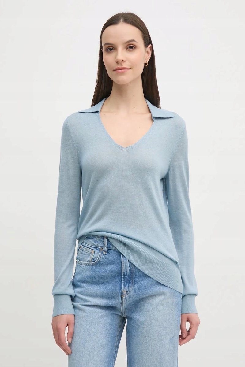Calvin Klein sweter z domieszką wełny damski kolor niebieski lekki R.34/XS