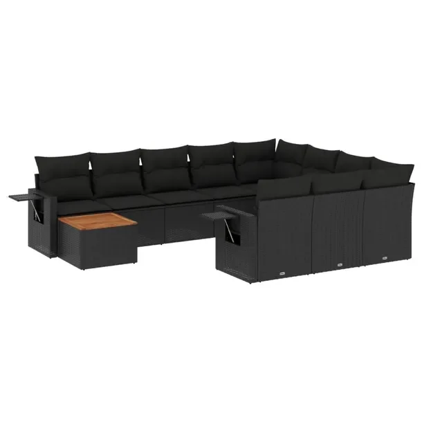 Zestaw mebli ogrodowych z poduszkami 10-elementowy, czarny, rattan PE, wymi
