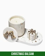 Świece - Zestaw Złota Świąteczna Harmonia - 3 elementy - Świeca Sojowa o Zapachu Christmas Balsam - Podstawka - Zestaw idealny na Prezent - miniaturka - grafika 1