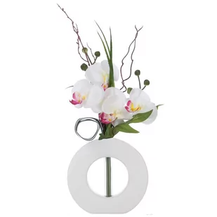 Sztuczna orchidea w nietradycyjnym wazonie, efektowny ornament w formie kolorowych kwiatów - Sztuczne kwiaty - miniaturka - grafika 1