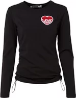 Koszulki i topy damskie - Love Moschino Koszulka damska, z długim rękawem, z logo Elastic Drawstring and with Embroidered Love Storm Heart Patch T-Shirt, czarna, 40 - miniaturka - grafika 1