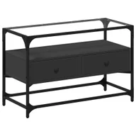 Szafki RTV - vidaXL Szafka pod TV ze szklanym blatem czarna 80x35x51 cm materiał drewnopochodny - miniaturka - grafika 1