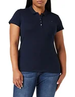 Koszulki i topy damskie - Tommy Hilfiger Damska koszulka polo Heritage Short Sleeve Slim Polo ze stretchem, Midnight, S - miniaturka - grafika 1