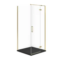 Kabiny prysznicowe - Kabina prysznicowa Cersanit Jota 90x90x195 kwadratowa złoty transparentne z brodzikiem tako slim 4cm czarny mat S601-378 - miniaturka - grafika 1