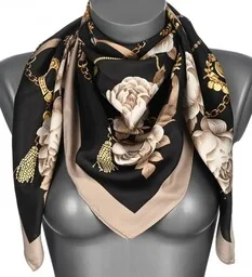 Chusta damska apaszka satynowa RÓŻE MDB-61B czarna - Apaszki i szaliki damskie - miniaturka - grafika 1