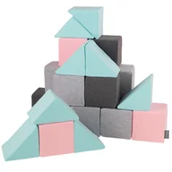 Maty edukacyjne - KiddyMoon Miękkie klocki 14cm mix: jasnoszary-ciemnoszary-różowy-miętowy 24 - miniaturka - grafika 1
