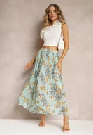 Spódnice - Miętowa Spódnica Ozdobiona Plisami z Gumką w Pasie i Elastyczną Podszewką Vislo - Renee - miniaturka - grafika 1