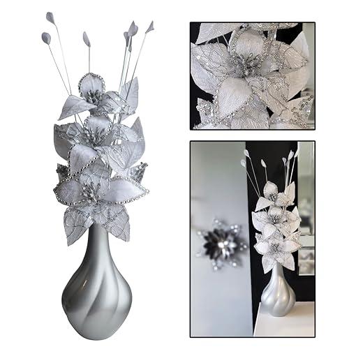 Flourish Sztuczny kwiat w wazonie, srebrny szary, mały - 32 cm