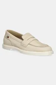 Mokasyny damskie - Tommy Hilfiger mokasyny nubukowe FLAG SOFT NUBUCK LOAFER damskie kolor beżowy na płaskim obcasie FW0FW08679 - miniaturka - grafika 1