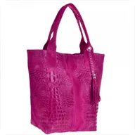 Torebki damskie - Torebka worek fuksja z miękkiej skóry bardzo lekka XL/krokodylek/ - miniaturka - grafika 1