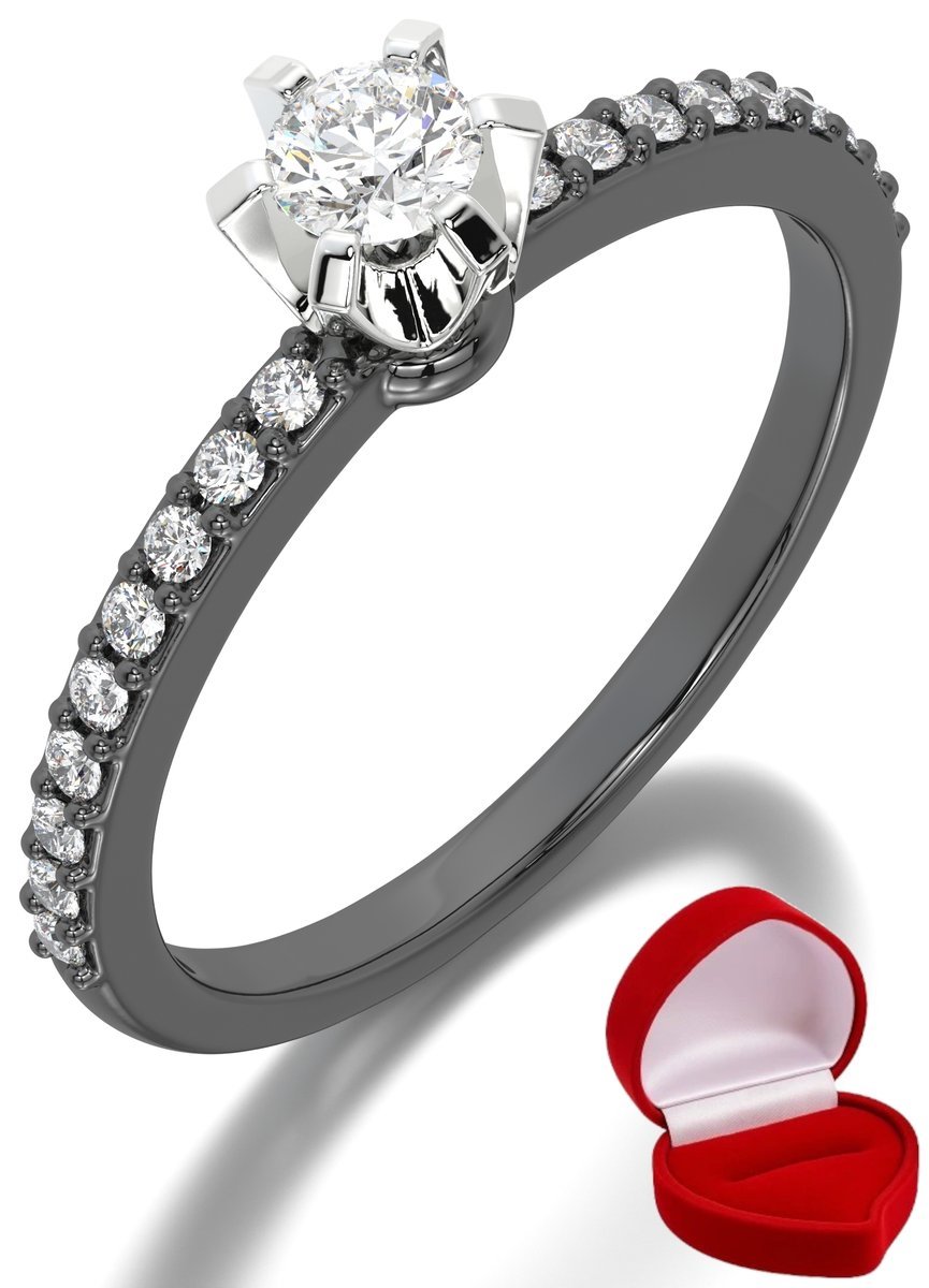 ZŁOTY PIERŚCIONEK ZARĘCZYNOWY 585 14k BRYLANT 0,14 ct CZARNE ZŁOTO R15