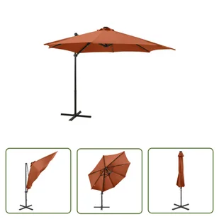 The Living Store Parasol wiszący z lampkami LED i słupkiem - terakota - 300 cm - Parasol Wiszący - Parasole ogrodowe - miniaturka - grafika 1