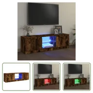 Szafki RTV - The Living Store Szafka pod telewizor z oświetleniem LED dąb wędzony 120x30x35,5 cm - miniaturka - grafika 1