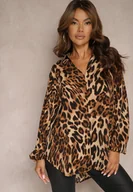 Koszule damskie - Brązowo-Beżowa Koszula w Panterkę Ozdobiona Gumkami przy Rękawach Verikae - miniaturka - grafika 1