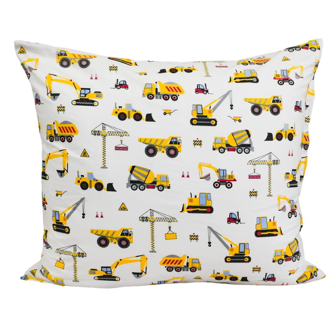 Poszewka Dziecięca 70x80 Bawełniana Koparki Żółte Na Białym Wysoka Jakość Polski Producent