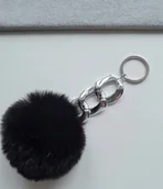 Breloki - Brelok Futro Czarny Pompon Łańcuch Srebrny - miniaturka - grafika 1