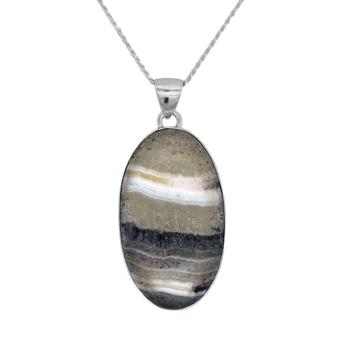 Spinki do mankietów Onyks zebra zawieszka w oprawie (ZAW49) Srebro [925]