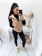 Kamizelki damskie - KRÓTKA PIKOWANA KAMIZELKA CHALLENGE Z KAPTUREM MATOWA - MOKKA - S WEST - miniaturka - grafika 1