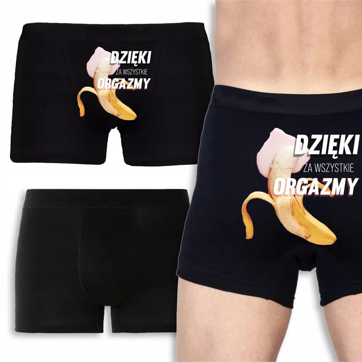 BOKSERKI MĘSKIE CZARNE Prezent Walentynki DZIĘKI ZA WSZYSTKIE ORGAZMY XXL