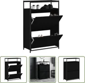 Szafki na buty - The Living Store Szafka na buty czarna 75x34x112 cm Materiał drewnopochodny - miniaturka - grafika 1