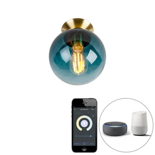 QAZQA Inteligentna lampa sufitowa z mosiądzu i szkła w kolorze oceanu z Wi-Fi ST64 - Pallon - Oprawy, klosze i abażury - miniaturka - grafika 1