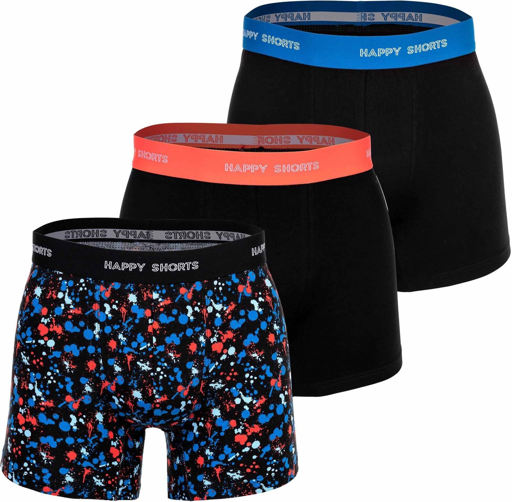 Bokserki Happy Shorts Herren, 3 sztuki - Retro Jersey, Logobund Neon Colour Splashes M