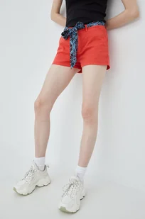 Superdry Superdry szorty damskie kolor czerwony gładkie medium waist - Spodenki damskie - miniaturka - grafika 1