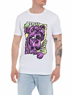 Koszulki męskie - Replay T-shirt męski, 001 White, L - miniaturka - grafika 1