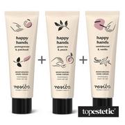 Zestawy kosmetyków damskich - Resibo Resibo Happy Hands Trio Set ZESTAW Krem do rąk - granat i paczula 50 ml + Krem do rąk - zielona herbata i brzoskwinia 50 ml + Krem do rąk - drzewo sandałowe i wanilia 50 ml - miniaturka - grafika 1