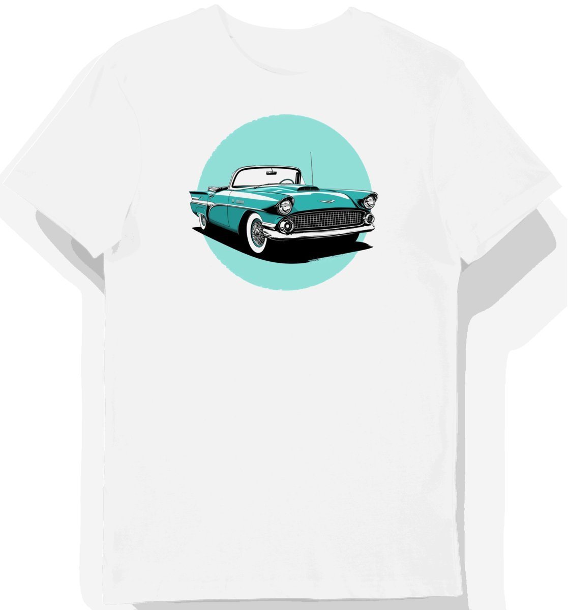 Koszulka męska biała z motywem klasycznych kabrioletów 5855 M