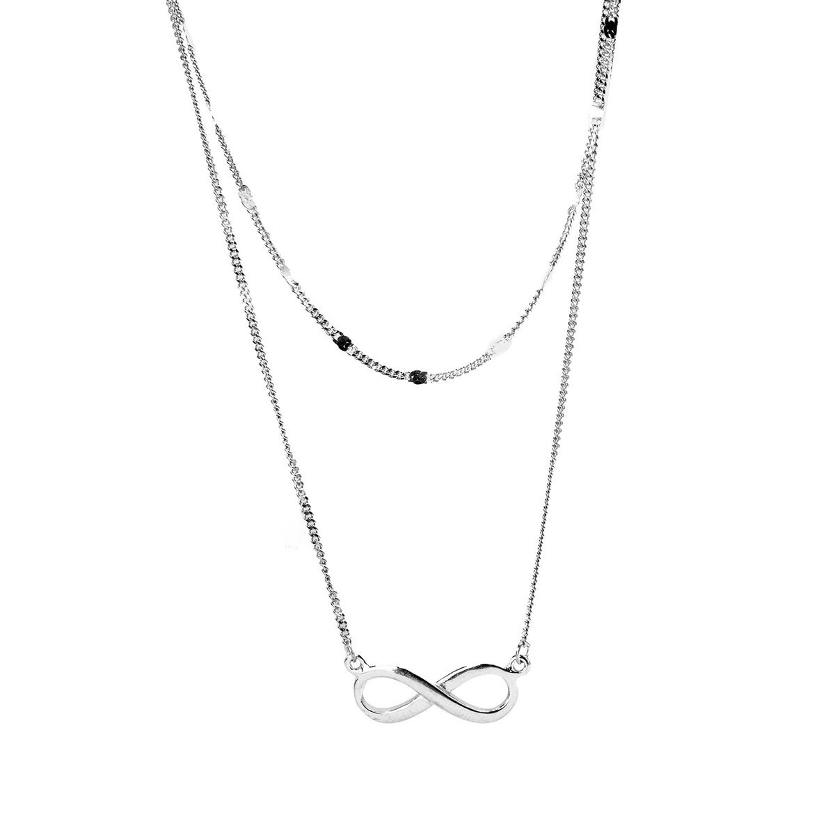 Srebrny podwójny naszyjnik 925 celebrytka nieskończoność