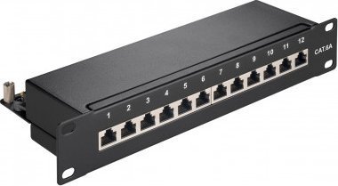 Goobay CAT 6a panel krosowy 10-calowy 25,4 cm, 12 portów - Wersja kolorystyczna Czarny
