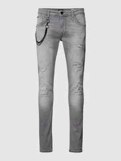 Spodnie męskie - Jeansy o kroju tapered fit z łańcuszkiem - grafika 1