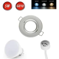 Żarówki LED - Reflektor wpuszczany GU10 ramka wpuszczana 35° obrotowa Ø70mm otwór wiercony aluminium w komplecie GU10 5W żarówka LED biała zimna 350 lumenów srebrna okrągła - miniaturka - grafika 1