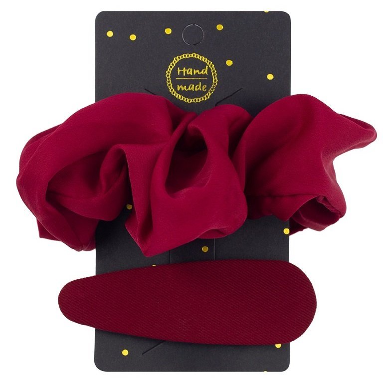 Zestaw Gumka Do Włosów Scrunchie + Spinka Czerwona