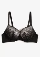 Biustonosze - Czarno-Beżowy Biustonosz z Push Upem i Koronkowymi Miseczkami Berilis - miniaturka - grafika 1