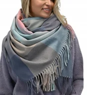 Apaszki i szaliki damskie - DUŻY SZALIK W KRATĘ SZAL damski FRĘDZLE wz4 - miniaturka - grafika 1