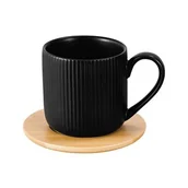 Filiżanki - Filiżanka ALISA ze spodkiem bambusowym 260 ml czarna - miniaturka - grafika 1