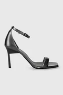 Sandały damskie - Calvin Klein sandały skórzane GEO STIL SQUARE SANDAL 90-PEARL kolor szary HW0HW01993 - miniaturka - grafika 1