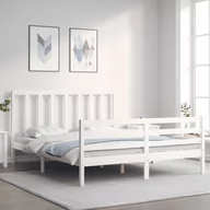 Łóżka - Rama łóżka z zagłówkiem, biała, 160x200 cm, lite drewno Lumarko! - miniaturka - grafika 1