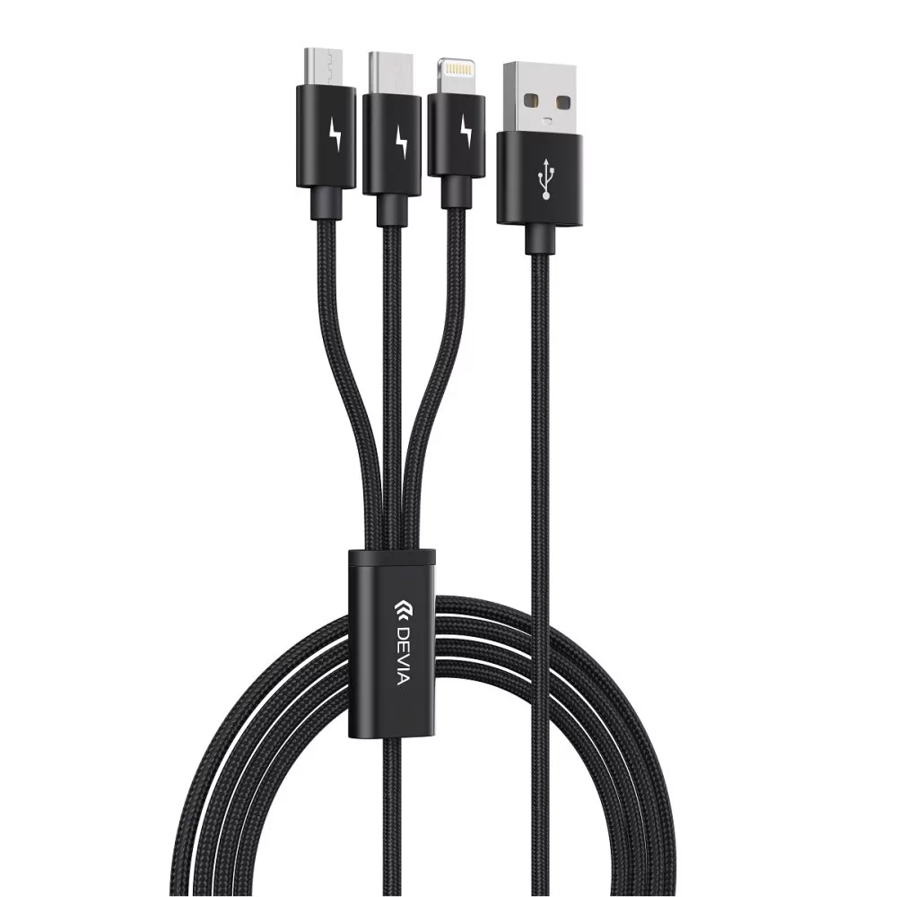 Devia Kabel 3w1 Gracious USB - Lightning + USB-C + microUSB 1,2 m 3A czarny